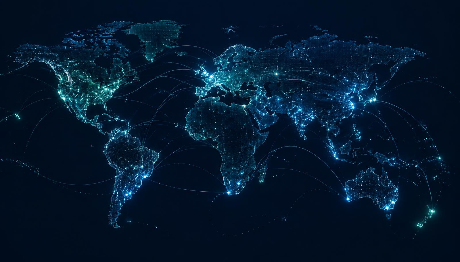Illustration of a global network connecting regions across the world